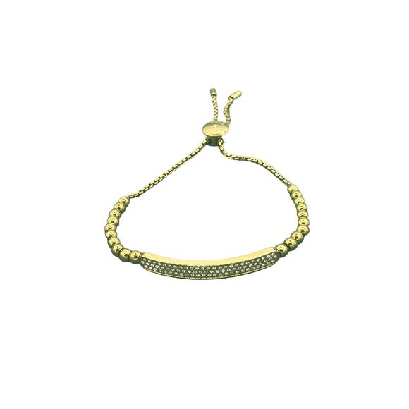 Michael Kors Logo Plaque Gold Beaded Slider Bracelet / Crystals - Picture 2 of 3